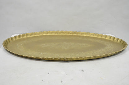 Vintage Moroccan Middle Eastern Solid Brass Large Oval Engraved 35" Tray Top
