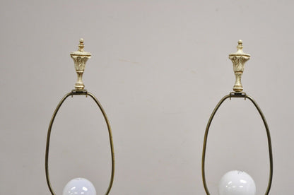 Vintage French Louis XV Brass & Marble Figural Table Lamps w/ Cherubs - a Pair