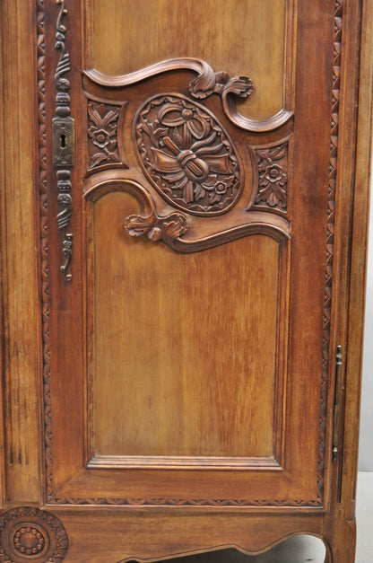 French Country Normandy France Carved Walnut Large Wardrobe Armoire Cabinet