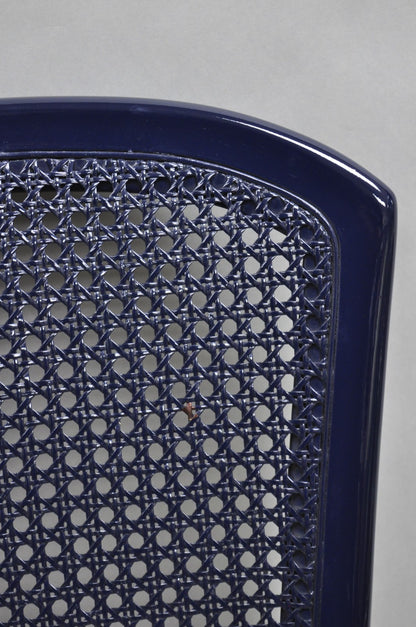 Vintage Italian Hollywood Regency Navy Blue Lacquer Cane Dining Chair - Set of 4
