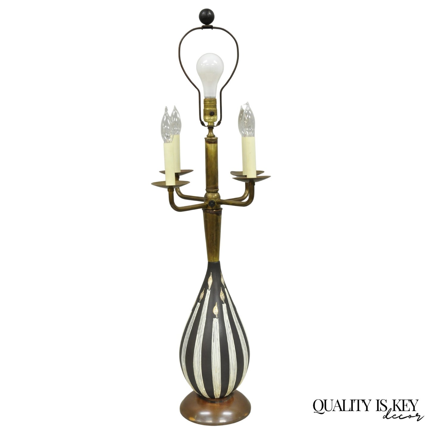 Vintage Tommi Parzinger Style Ceramic Painted "Candles" Brass MCM Table Lamp