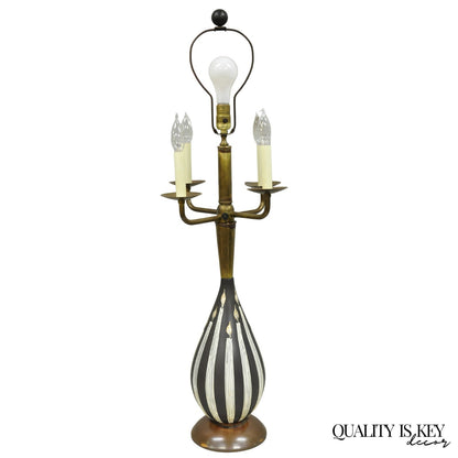 Vintage Tommi Parzinger Style Ceramic Painted "Candles" Brass MCM Table Lamp