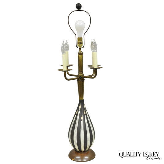 Vintage Tommi Parzinger Style Ceramic Painted "Candles" Brass MCM Table Lamp