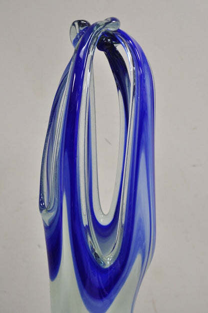 Vintage Murano Italy Mid Century Modern Blue Blown Glass 24" Centerpiece Vase