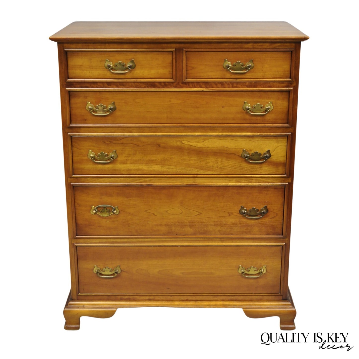 Vintage L&JG Stickley Cherry Wood Chippendale Style 6 Drawer Tall Chest Dresser