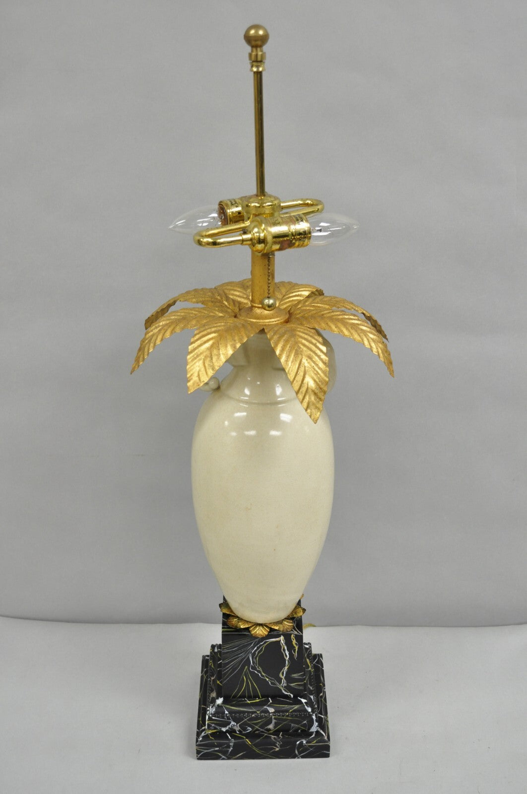 Frederick Cooper Hollywood Regency Ceramic Elephant Safari Palm Tree Table Lamp