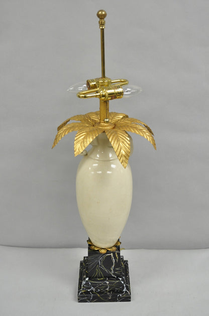 Frederick Cooper Hollywood Regency Ceramic Elephant Safari Palm Tree Table Lamp