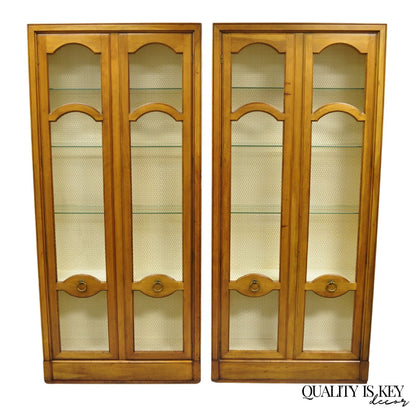 Vintage Baker Hollywood Regency Cherry Wood 2 Door Curio Cabinet Bookcase - Pair