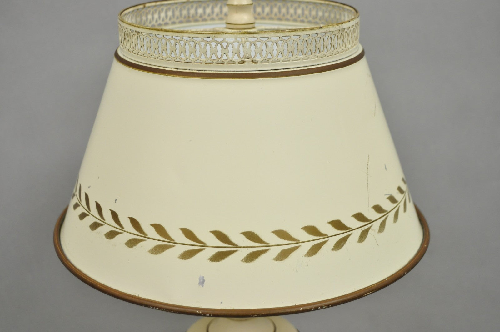 Vintage French Country Style Small White Tole Metal Boudoir Table Lamp w/ Shade