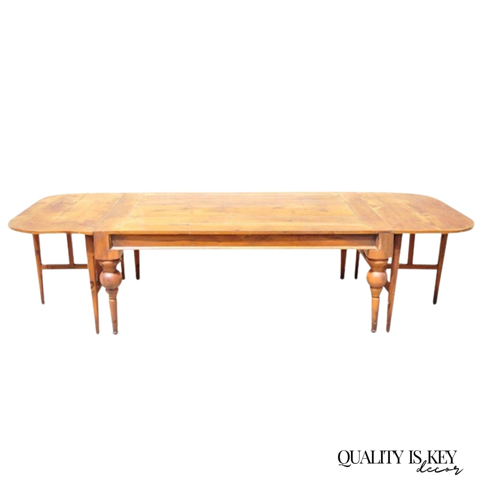 Antique French Country Farmhouse Extension Pine Wood Large Banquet Dining Table