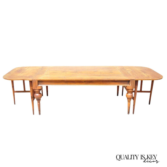 Antique French Country Farmhouse Extension Pine Wood Large Banquet Dining Table