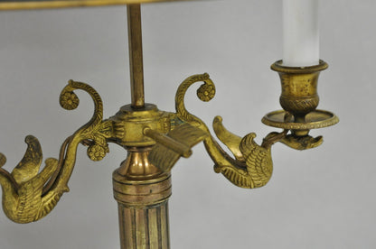 Antique French Empire Bronze Swans Green Tole Metal Shade Bouillotte Table Lamp