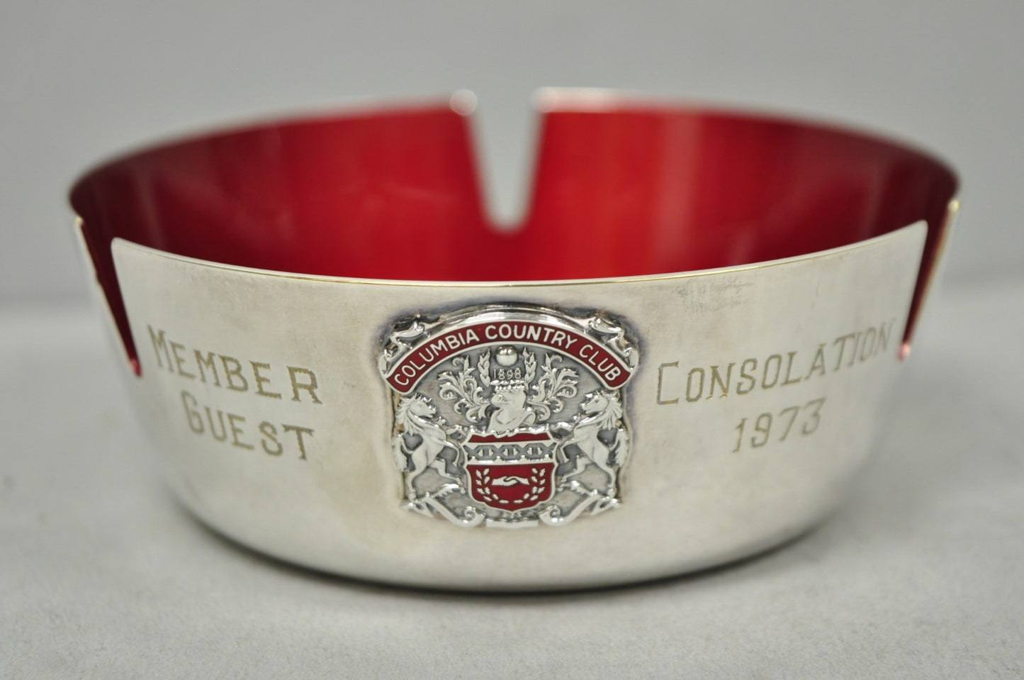 Vintage Reed & Barton 22 Silver Plated Red Enamel Columbia Country Club Ashtray