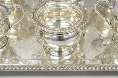 Vintage English Sheffield Edwardian Silver Plated Tea Set w/ Tilting Pot 7 Pcs