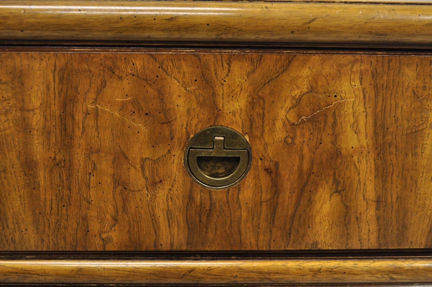 Vintage Drexel Accolade Campaign Style Pecan 9 Drawer Credenza Dresser Chest