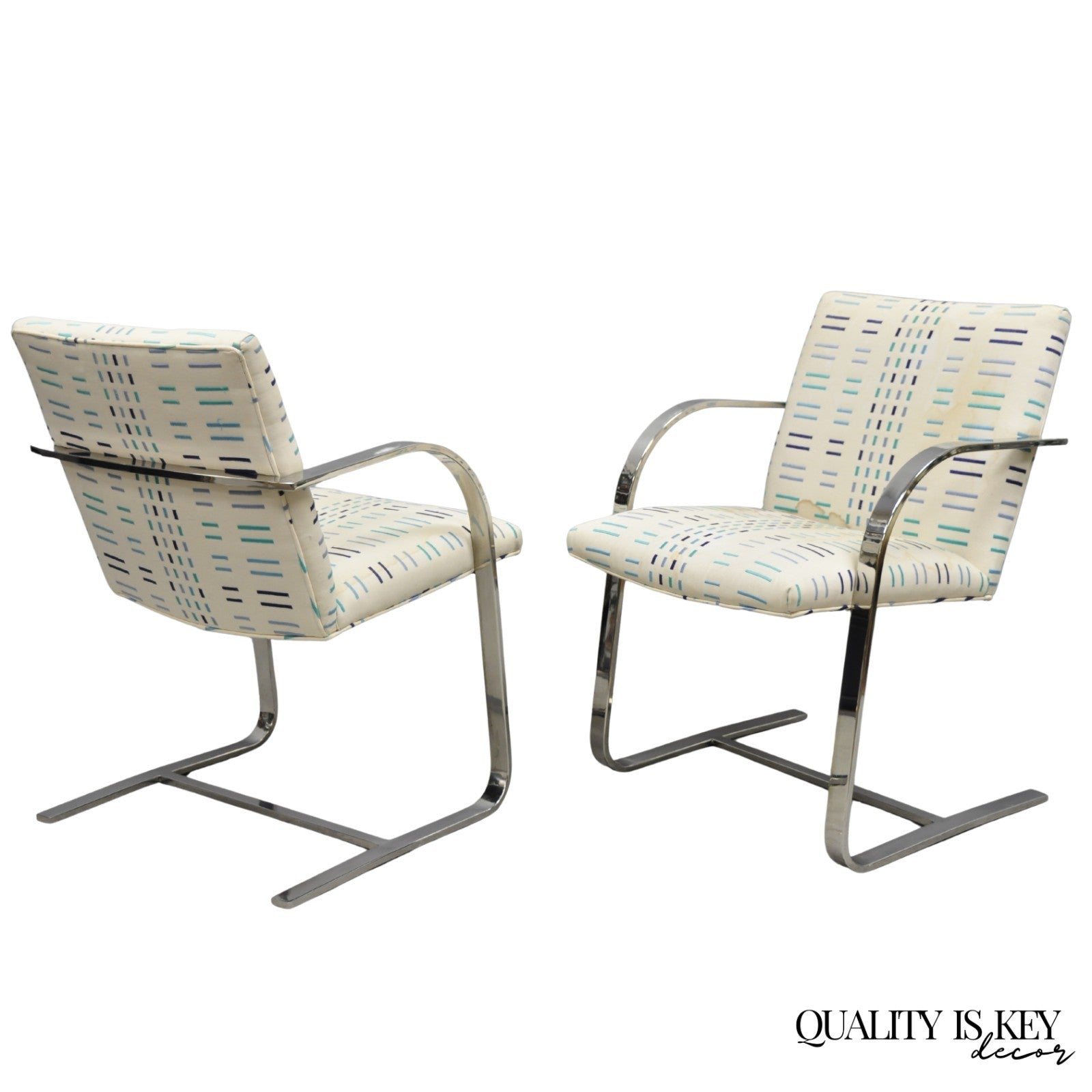 Vintage Mid Century Modern Brno Style Chrome Cantilever Baughman Arm Chairs Pair