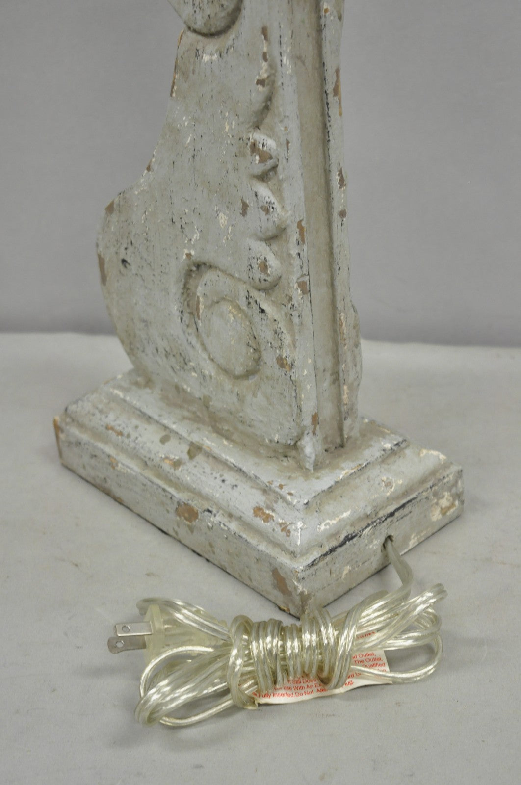 Contemporary Architectural Salvage Grey Distress Painted Wood Corbel Table Lamp