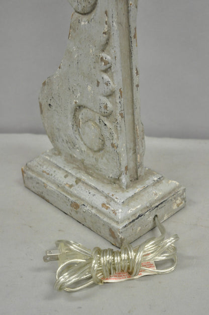 Contemporary Architectural Salvage Grey Distress Painted Wood Corbel Table Lamp