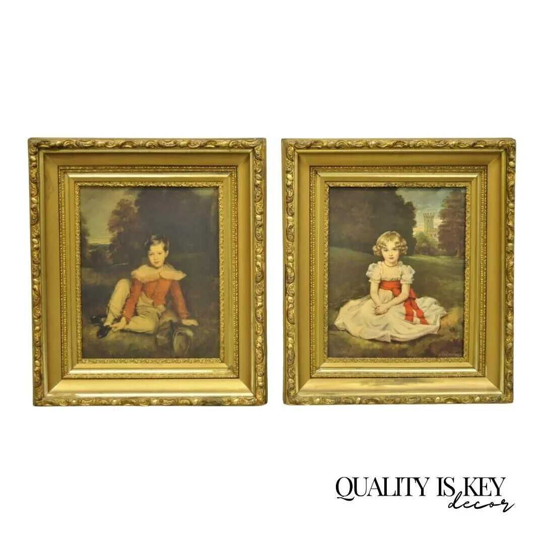 Vintage Gold Frame Hans Volkmann Art Print Little Princess Girl Lord Seaham Boy
