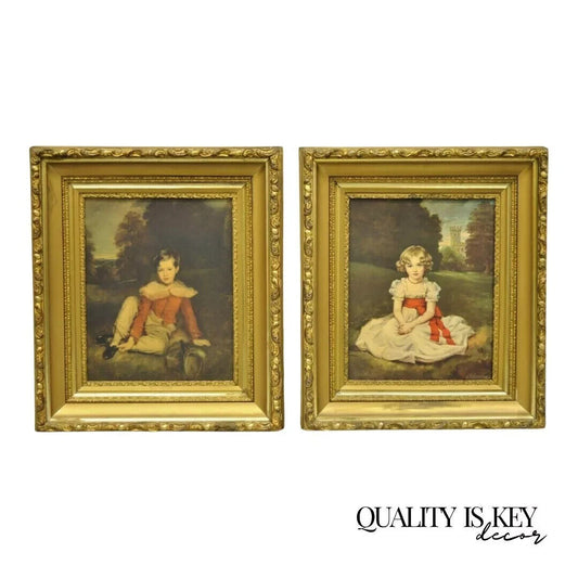 Vintage Gold Frame Hans Volkmann Art Print Little Princess Girl Lord Seaham Boy