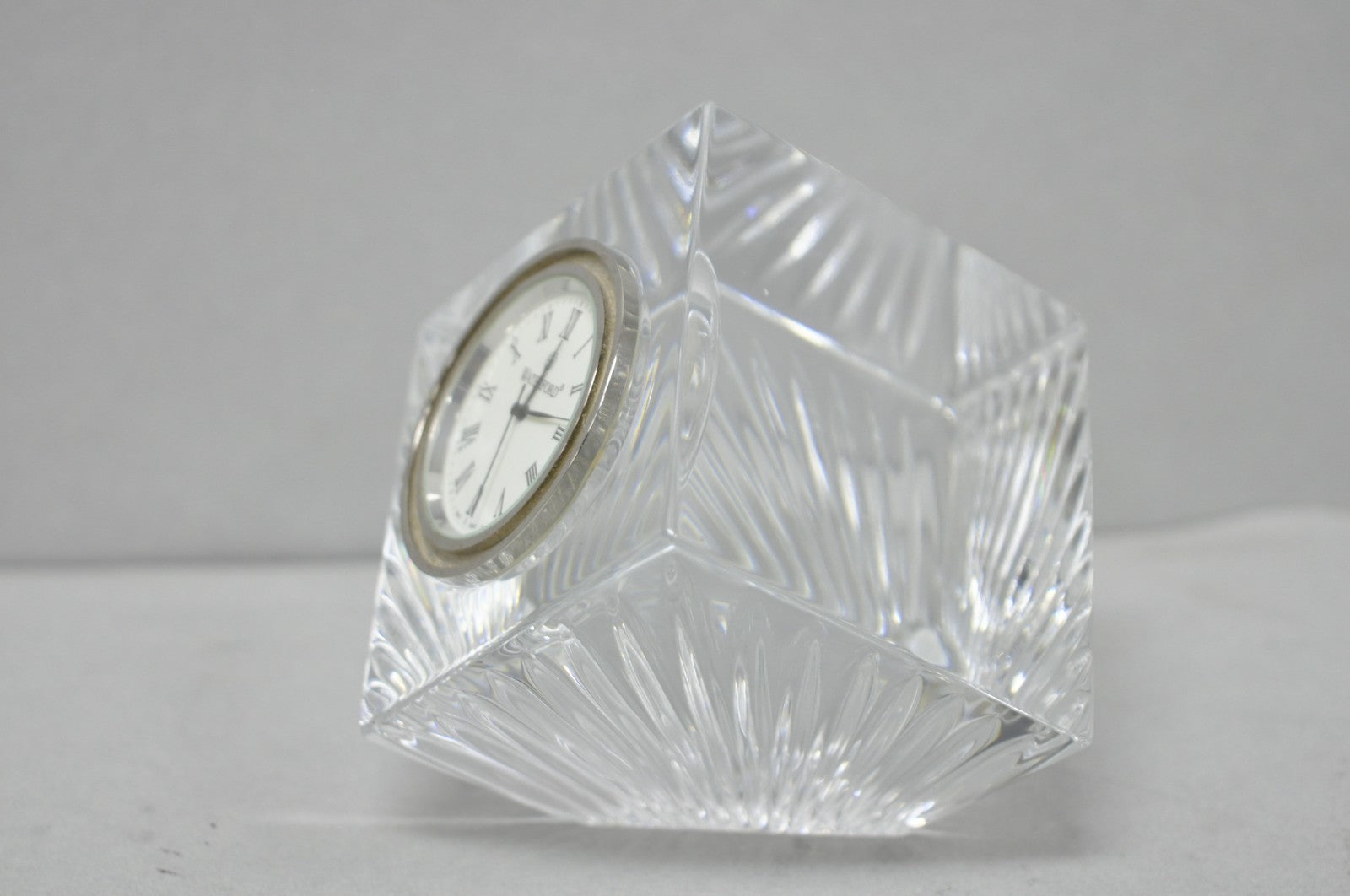 Vintage Waterford Crystal Glass Diamond Shaped Meridian Small Desk Clock