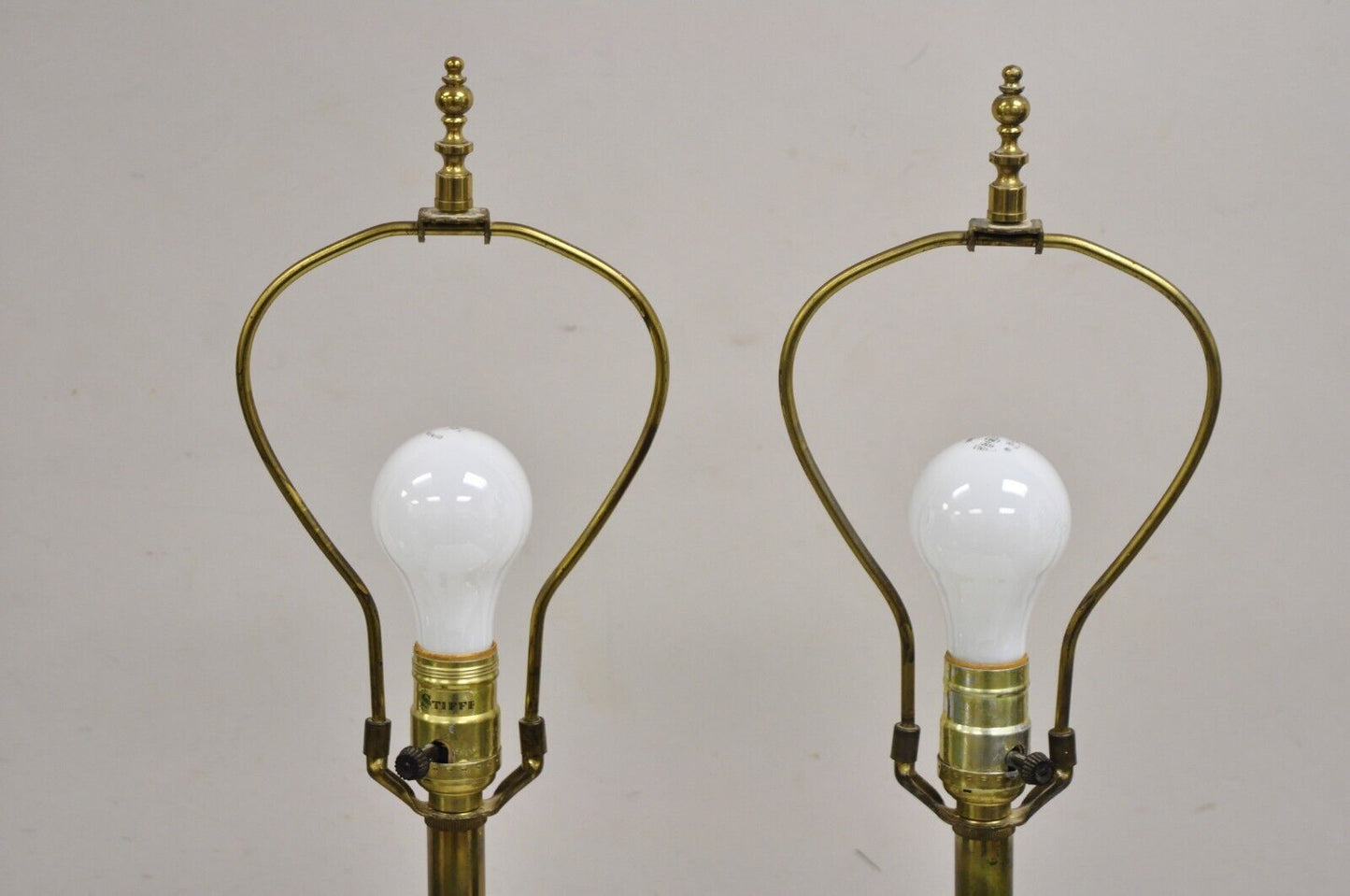 Vintage Stiffel Hollywood Regency Brass Bulbous Column Table Lamps - a Pair