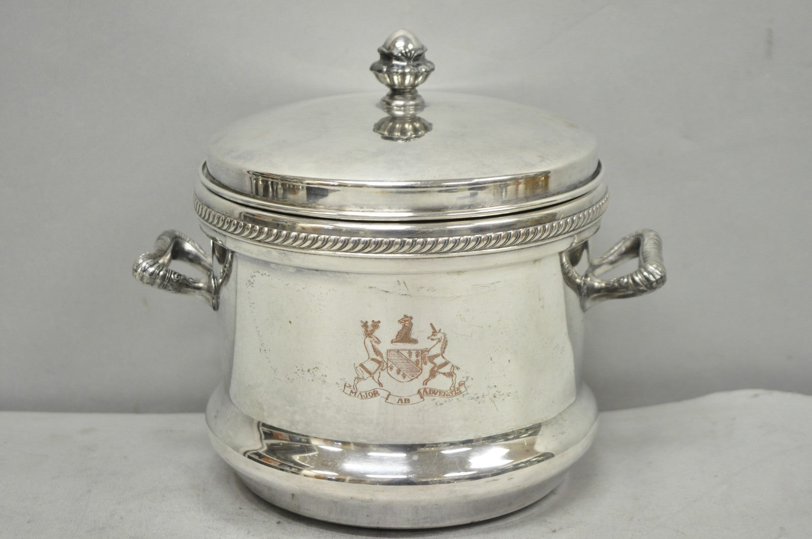 Vintage FB Rogers English Regency Silver Plated Coat of Arms Covered Ice Bucket