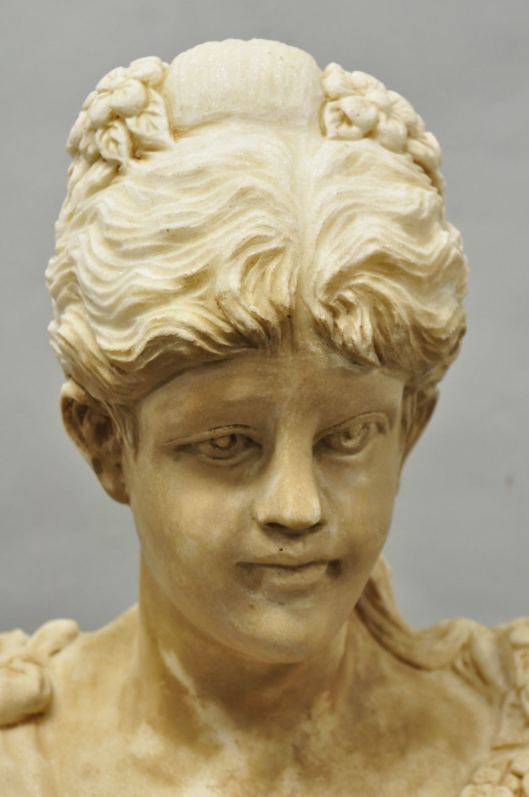 Vintage Victorian Style Carved Marble Young Lady Maiden Bust Statue Sculpture