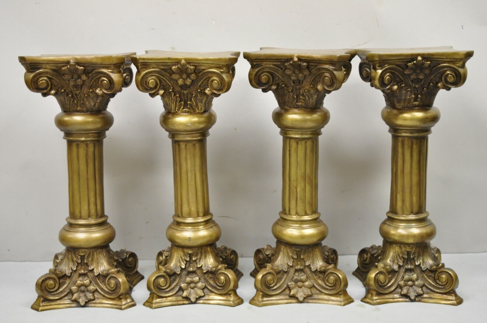 Vintage Brass Bronze Fluted Corinthian Column 29" Classical Pedestal Plant Stand