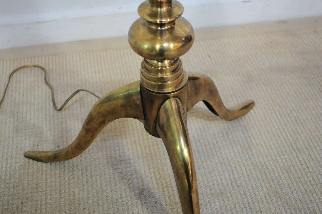 Vintage Queen Anne Style Solid Brass & Glass Occasional Floor Lamp Side Table