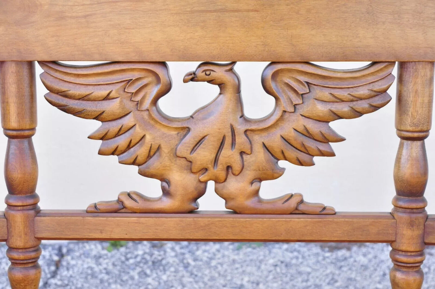 Vintage Cushman Maple Wood Carved Eagle Back Colonial Settee Deacons Bench