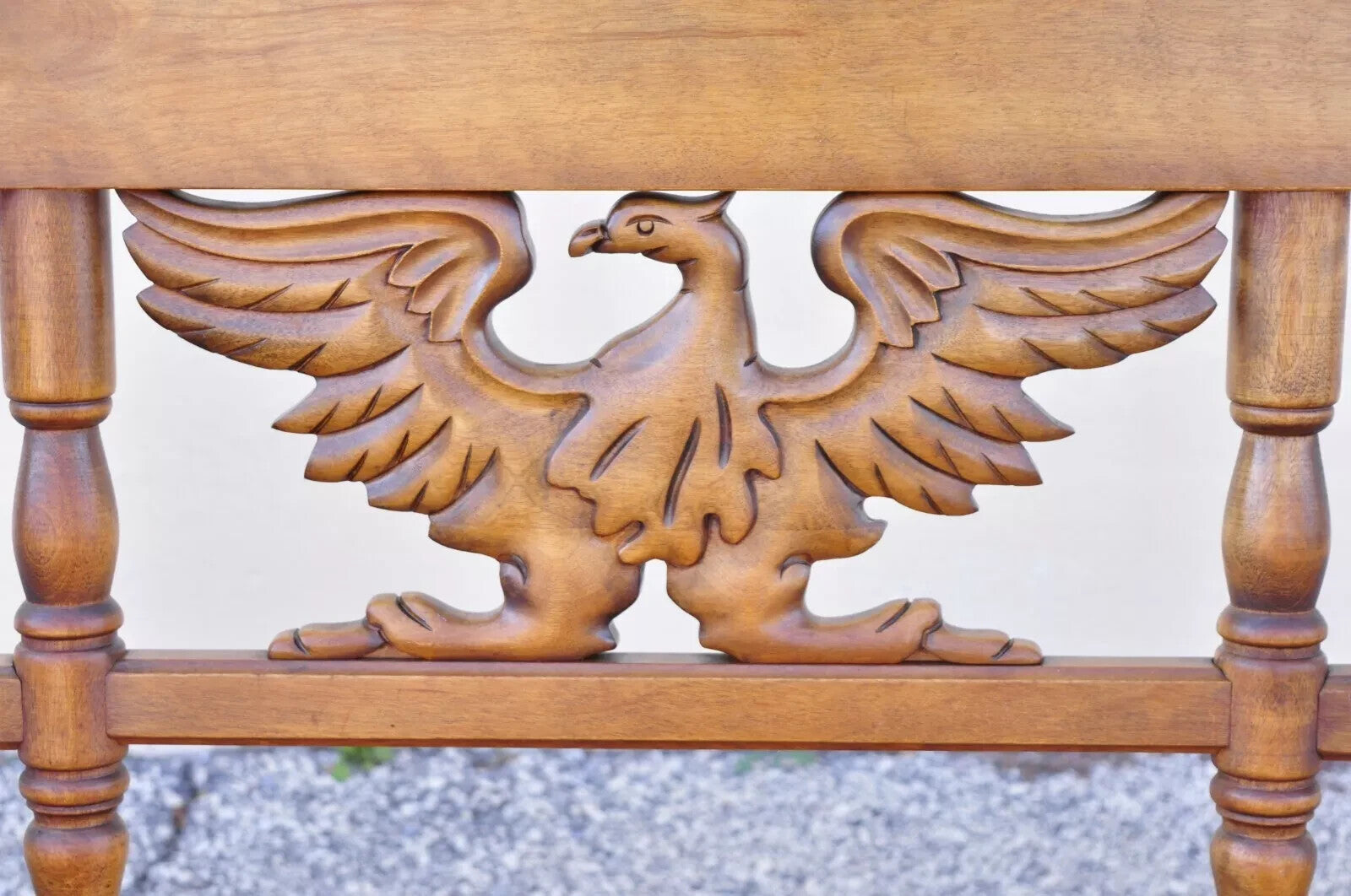 Vintage Cushman Maple Wood Carved Eagle Back Colonial Settee Deacons Bench
