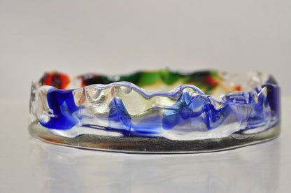 Vintage Mid Century Modern Italian Murano Blue Green Art Glass Ashtray Catchall