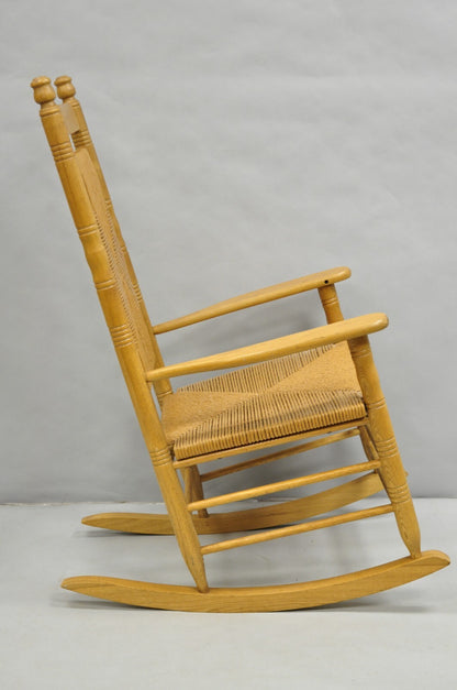 American Primitive Rustic Oak Wood Rush Seat Rocking Chair by Cracker Barrel