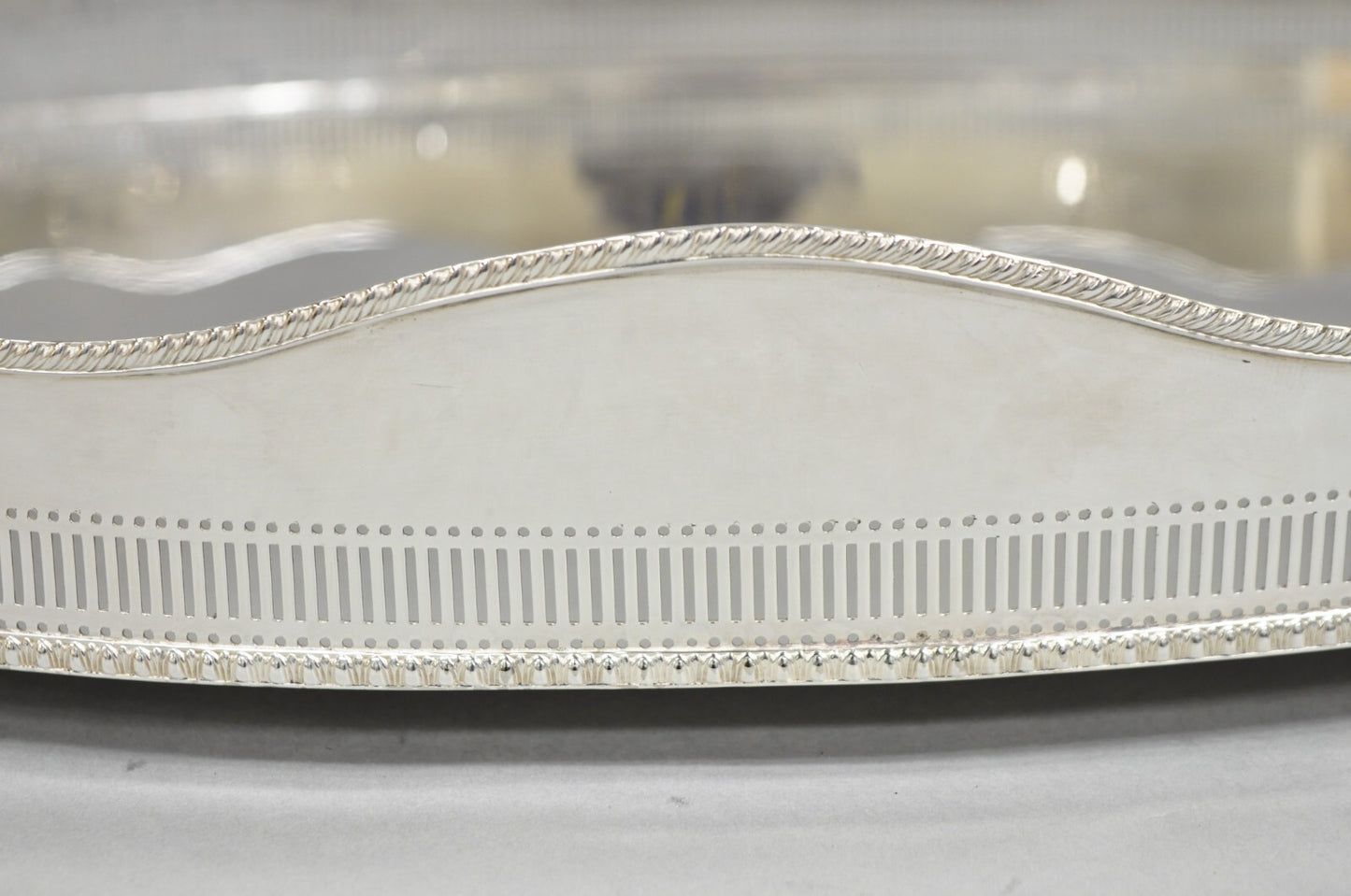 Antique English Edwardian Sheffield Silver Plated 24" Serving Platter Bar Tray