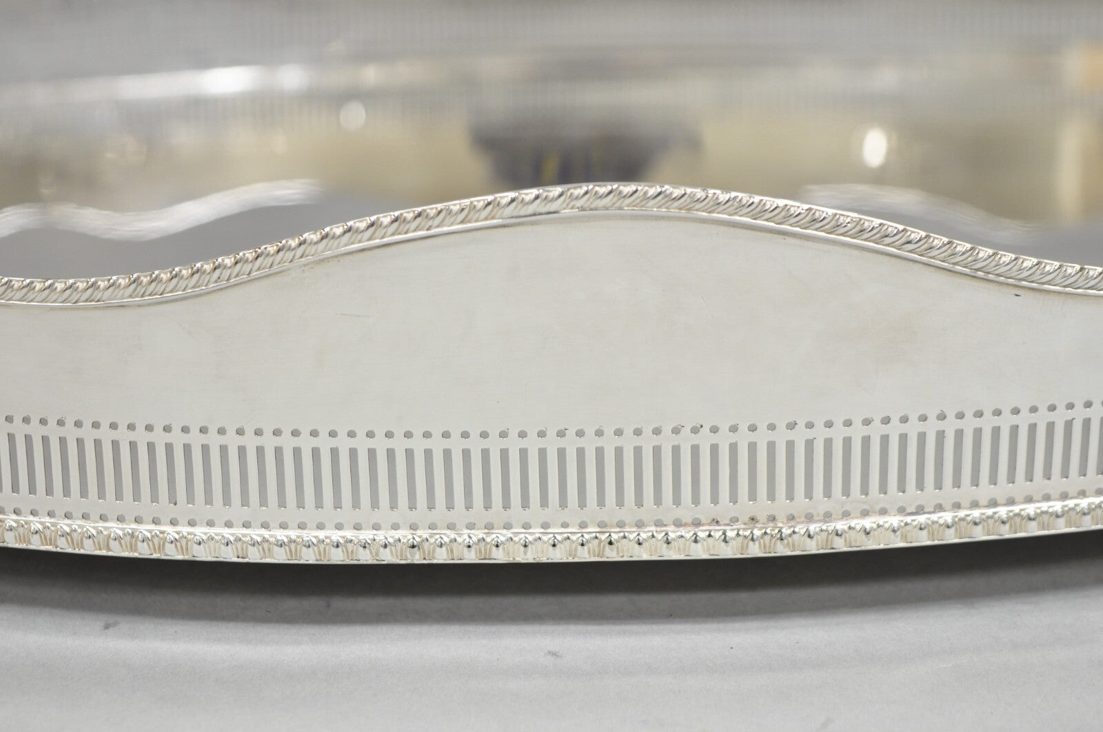 Antique English Edwardian Sheffield Silver Plated 24" Serving Platter Bar Tray