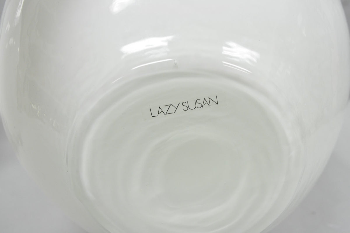 Decorative Modern White Bulbous Art Glass Vessel Vase by Lazy Susan - 2 Pc Set
