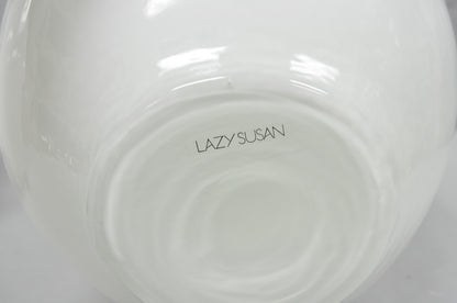 Decorative Modern White Bulbous Art Glass Vessel Vase by Lazy Susan - 2 Pc Set