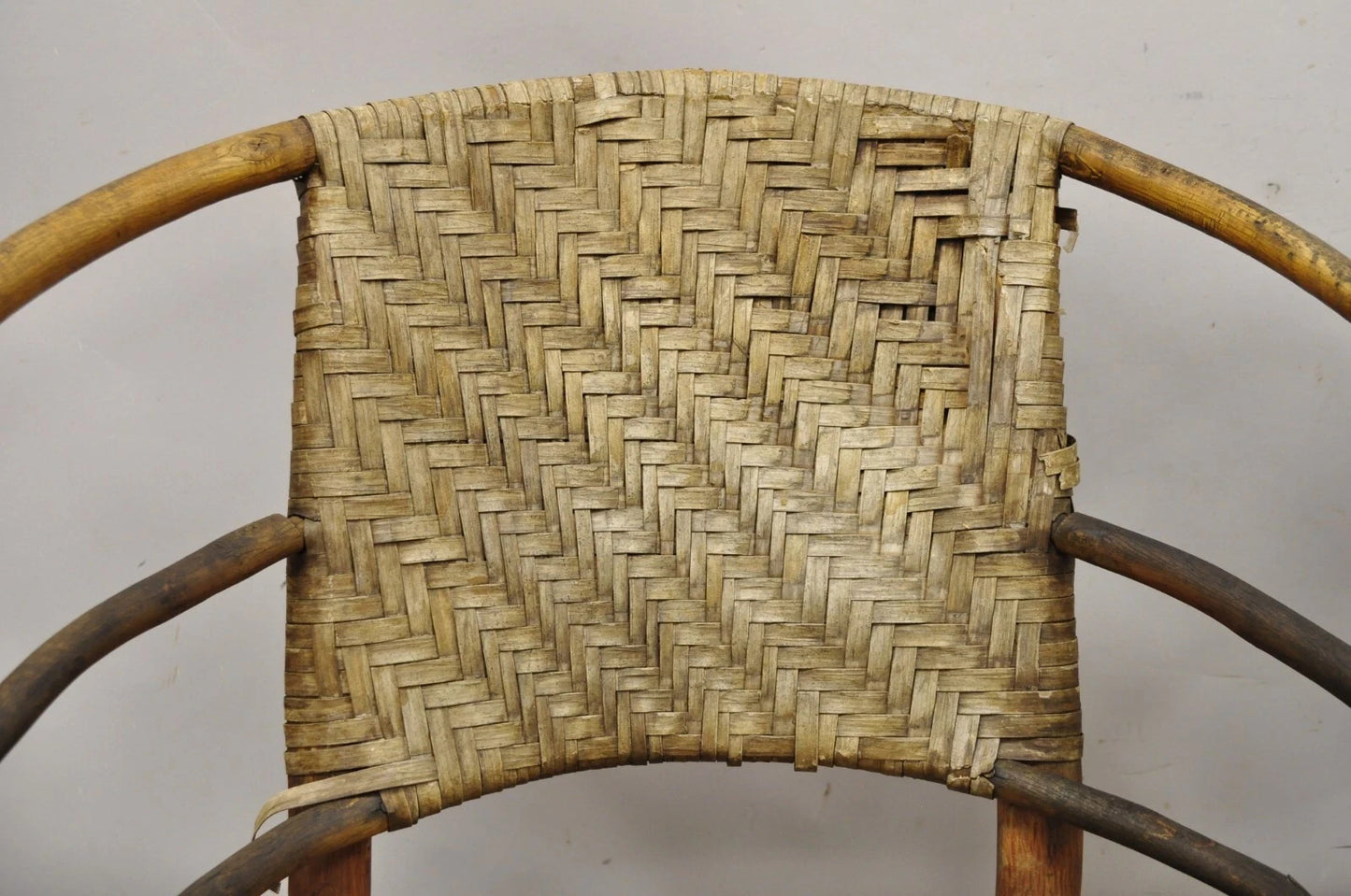 Adirondack Old Hickory Style Tree Branch Wood Frame Rattan Lounge Chairs a Pair