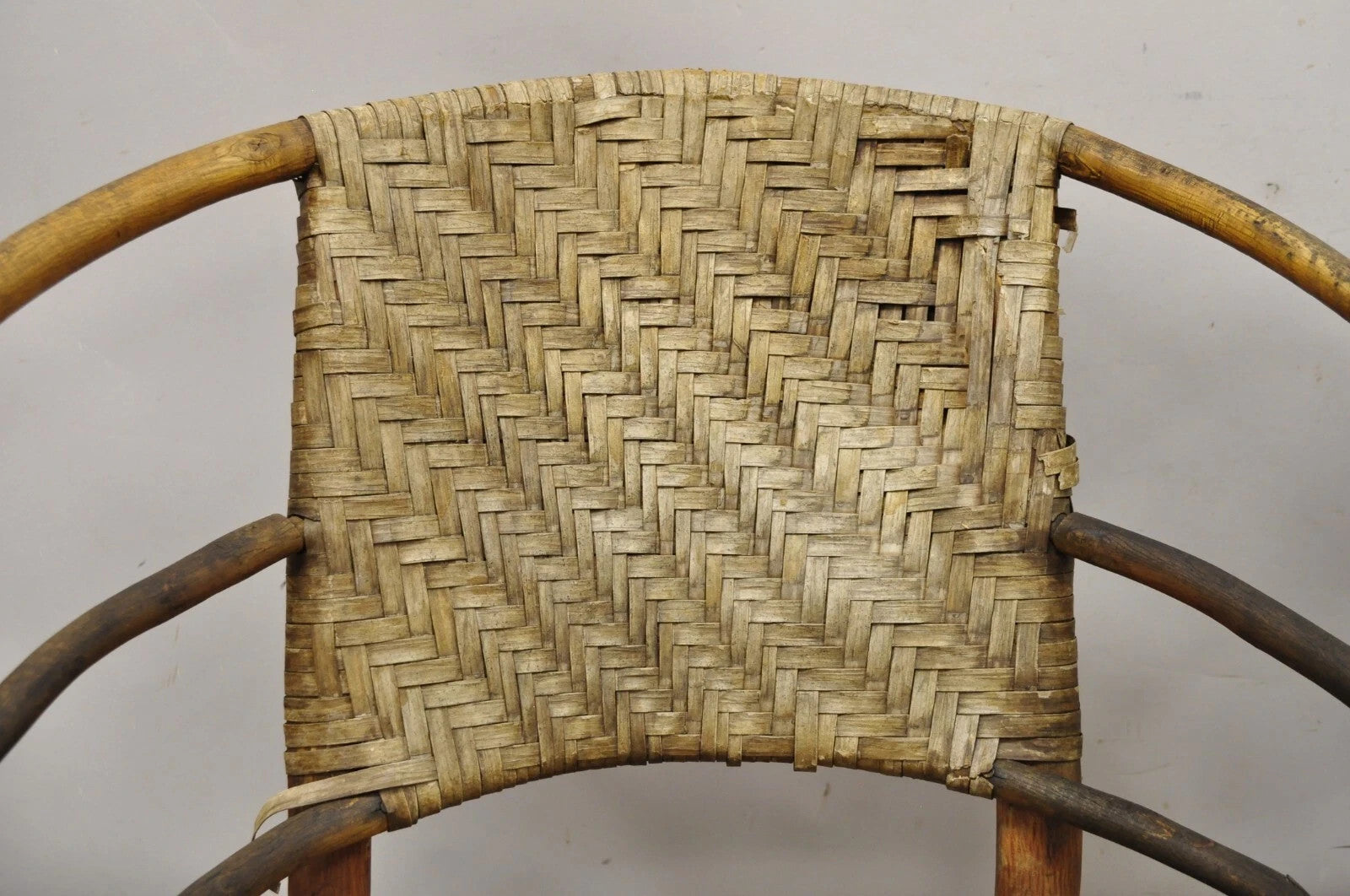 Adirondack Old Hickory Style Tree Branch Wood Frame Rattan Lounge Chairs a Pair