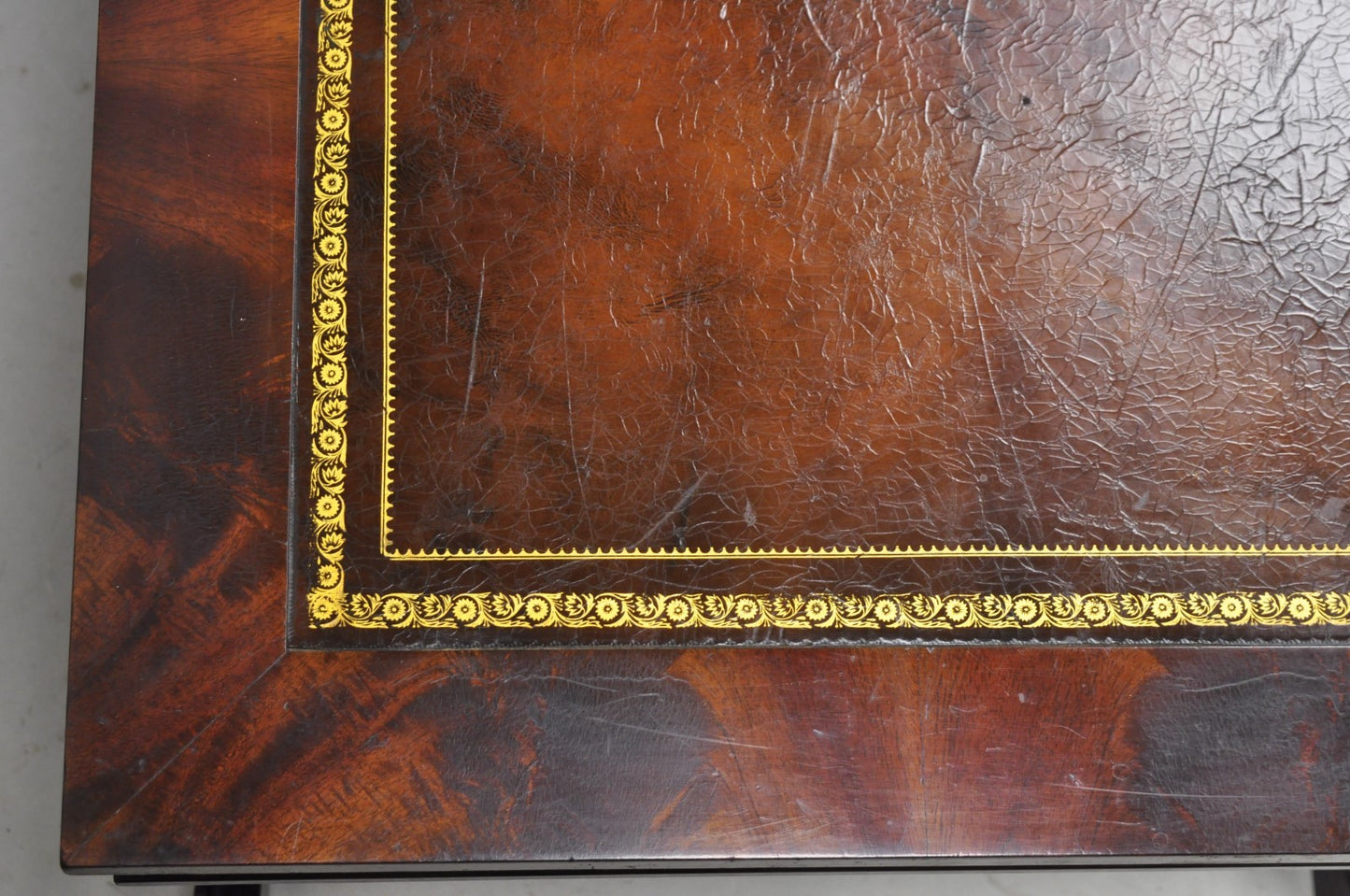 Vintage French Regency Mahogany Leather Top Saber Leg Coffee Table attr Weiman