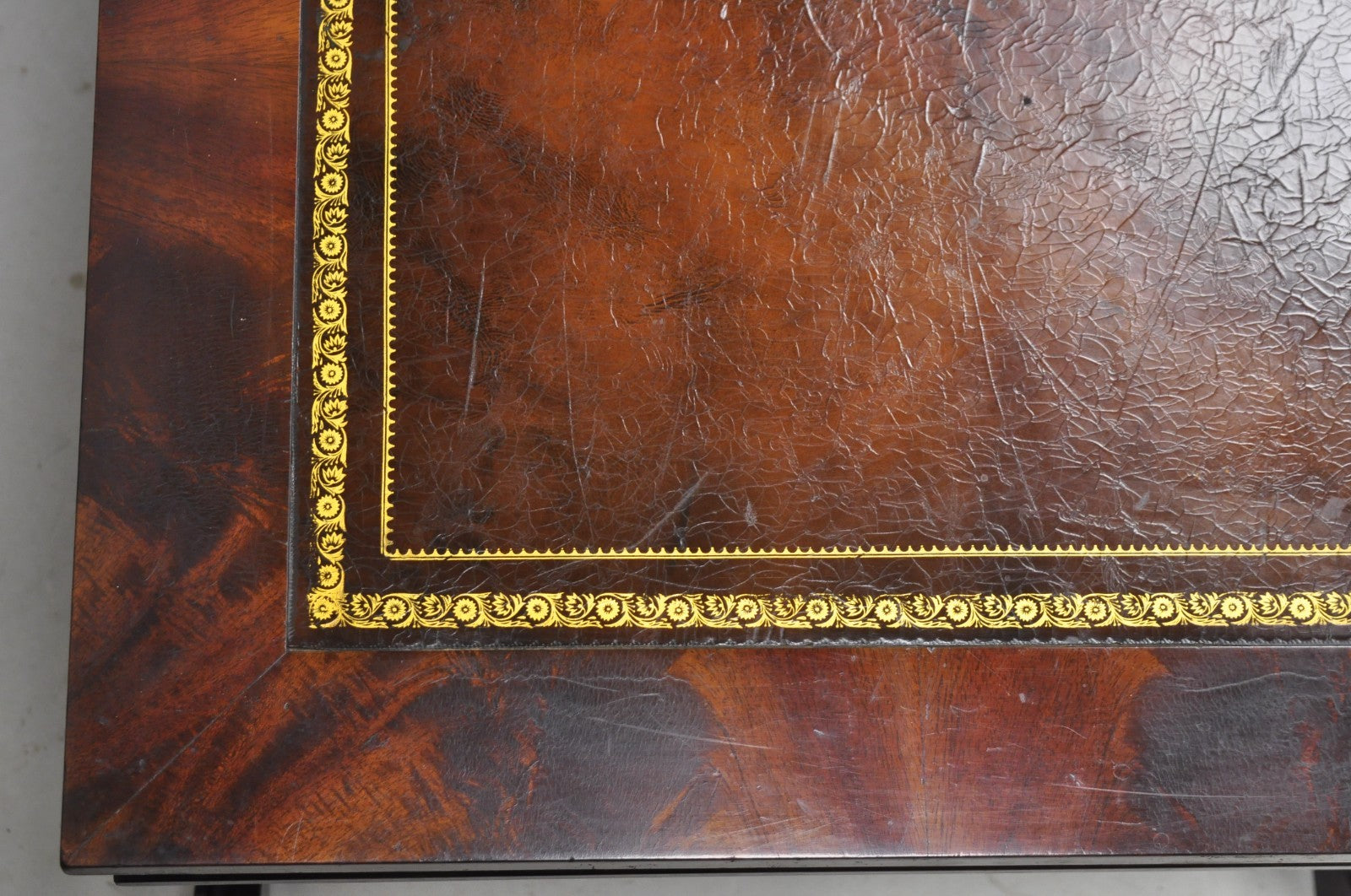 Vintage French Regency Mahogany Leather Top Saber Leg Coffee Table attr Weiman