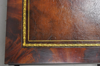 Vintage French Regency Mahogany Leather Top Saber Leg Coffee Table attr Weiman