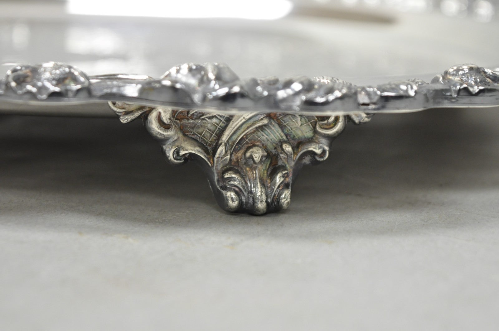 Vintage Sheffield English Victorian Oval Silver Plated Footed Bar Tray w/Handles