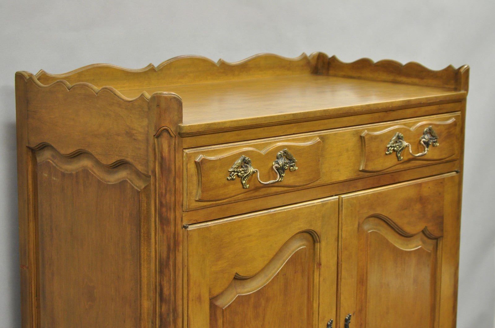 Vintage French Country Provincial Walnut Fruitwood Tall Chest Dresser Cabinet