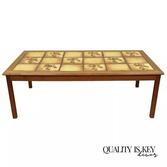 Vintage Mid Century Danish Modern Teak Wood Tile Top Rectangular Coffee Table