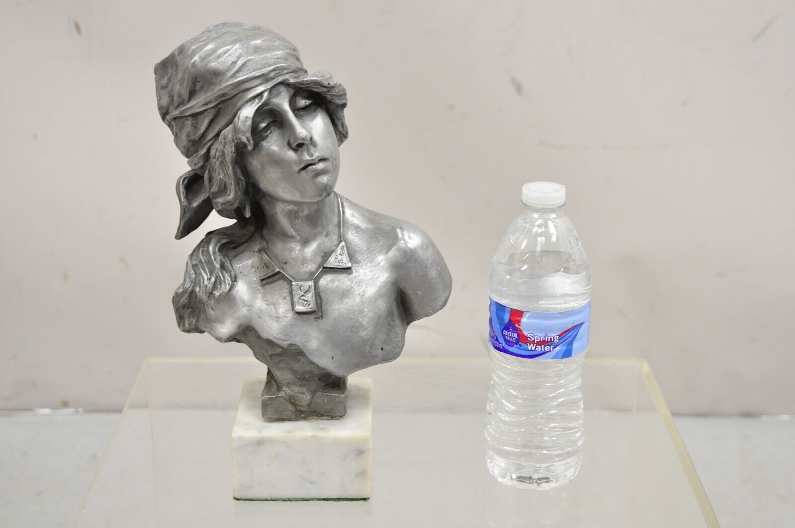 Antique Emmanuel Villanis "Saida" Pewter Clad Female Bust Sculpture Statue