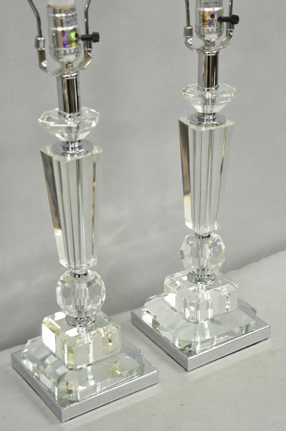 Contemporary Modern Hollywood Regency Glamorous Lead Crystal Table Lamp - a Pair