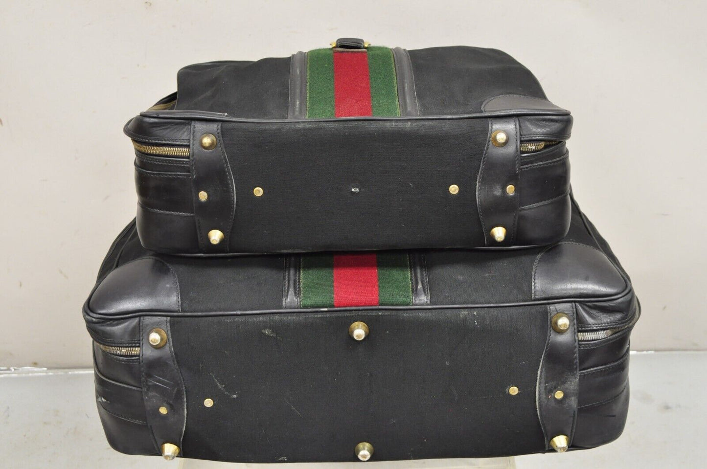 Vintage Gucci Black Canvas & Leather Suitcase Luggage Travel Bag Set - 2 Pcs