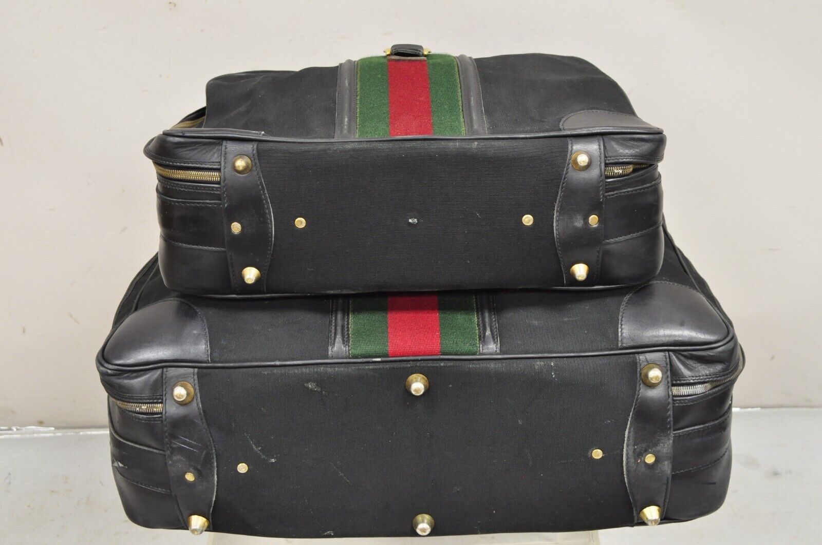 Vintage Gucci Black Canvas & Leather Suitcase Luggage Travel Bag Set - 2 Pcs